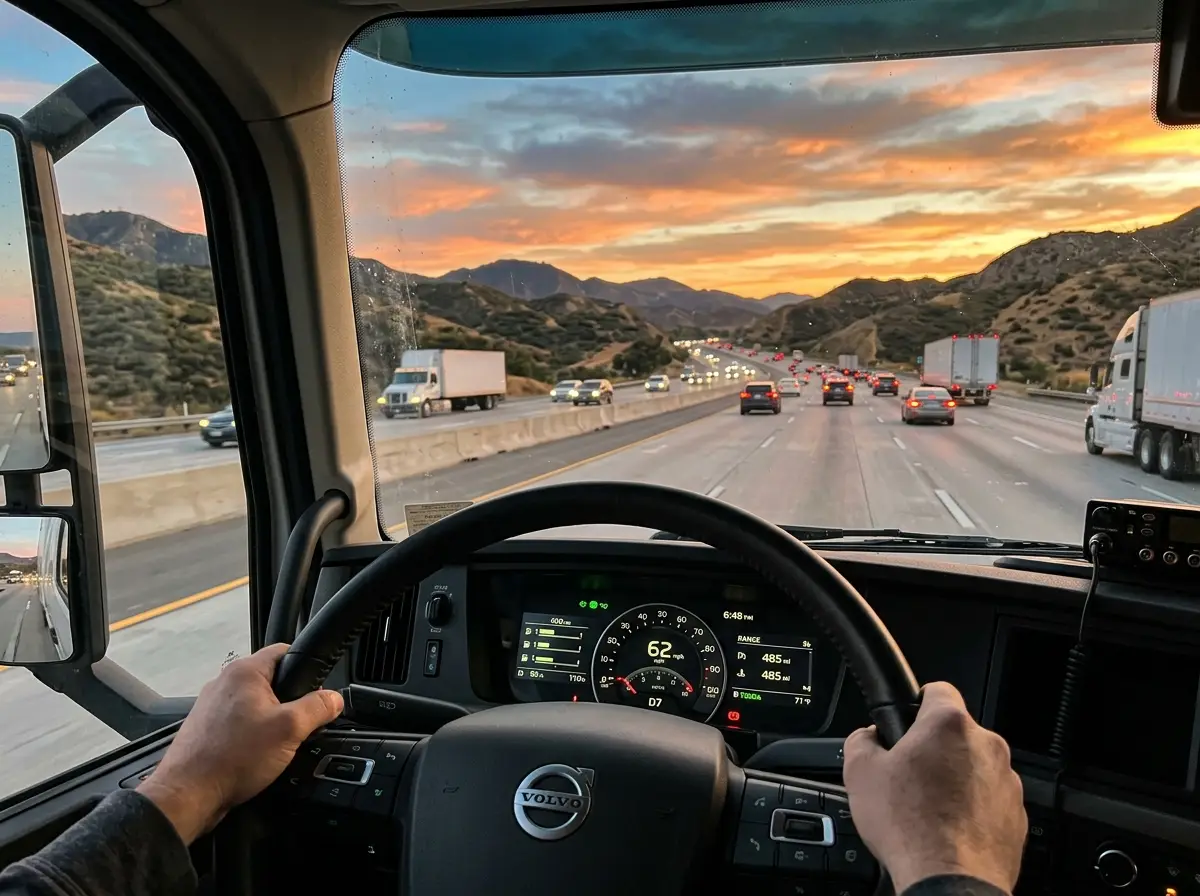 Truck driver driving on highway